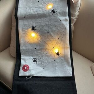 Rachel Zoe two table runners one lights up with spiders the other black two piec